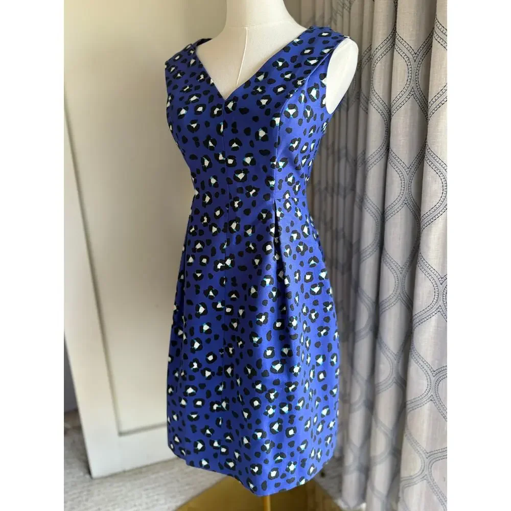 Kate Spade Royal Blue Animal Print Silk Blend Fit & Flare Dress Sleeveless Sz 0